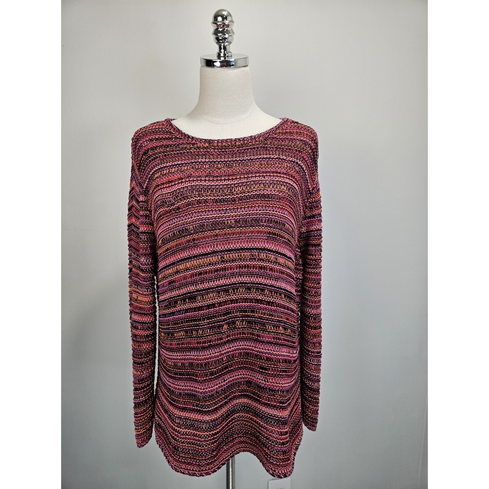Talbots Womens XL Pink Orange Space Dye Cotton Knit Long Sleeve Crew Sweater